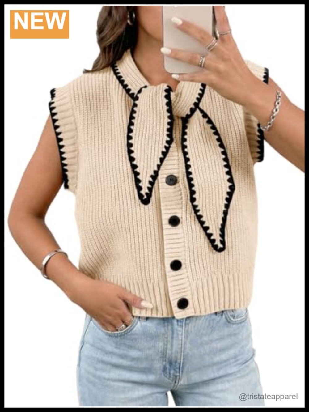Sleeveless Sweater Vest Tie Front Color Block Knit Tank Top